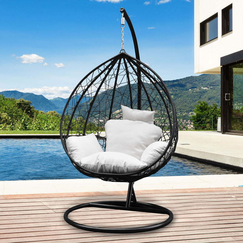 Arcadia Furniture Rocking Egg Chair Outdoor Wicker Rattan Patio Garden Tear Drop - Black and Cream