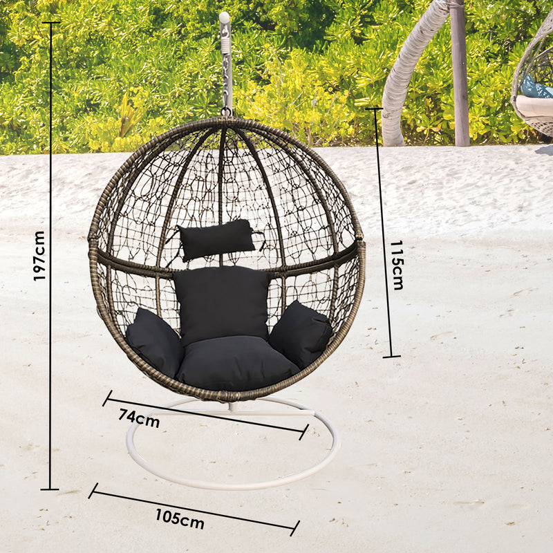 Arcadia Furniture Rocking Egg Chair Outdoor Wicker Rattan Patio Garden Circular - Oatmeal and Grey