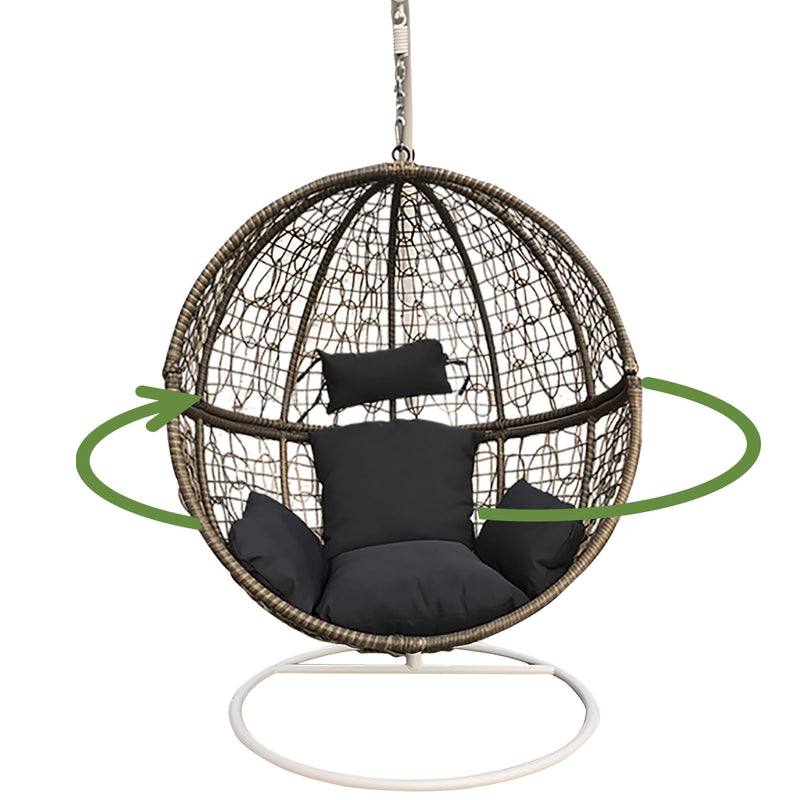 Arcadia Furniture Rocking Egg Chair Outdoor Wicker Rattan Patio Garden Circular - Oatmeal and Grey