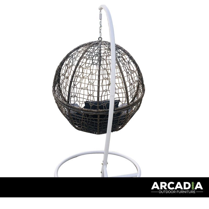 Arcadia Furniture Rocking Egg Chair Outdoor Wicker Rattan Patio Garden Circular - Oatmeal and Grey