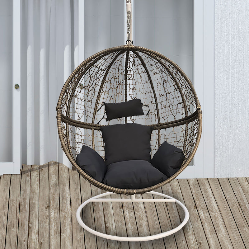 Arcadia Furniture Rocking Egg Chair Outdoor Wicker Rattan Patio Garden Circular - Oatmeal and Grey