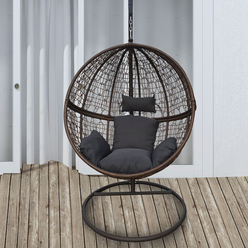 Arcadia Furniture Rocking Egg Chair Outdoor Wicker Rattan Patio Garden Circular - Brown and Grey