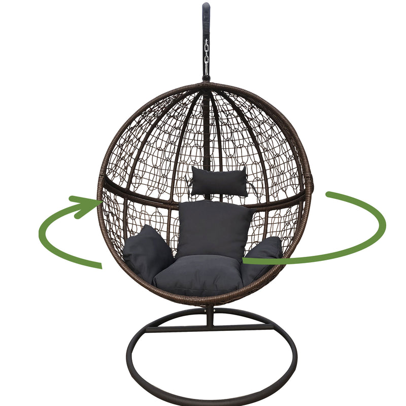 Arcadia Furniture Rocking Egg Chair Outdoor Wicker Rattan Patio Garden Circular - Brown and Grey