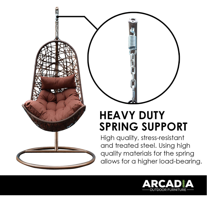 Arcadia Furniture Hanging Basket Egg Chair Outdoor Wicker Rattan Patio Garden - Brown and Coffee