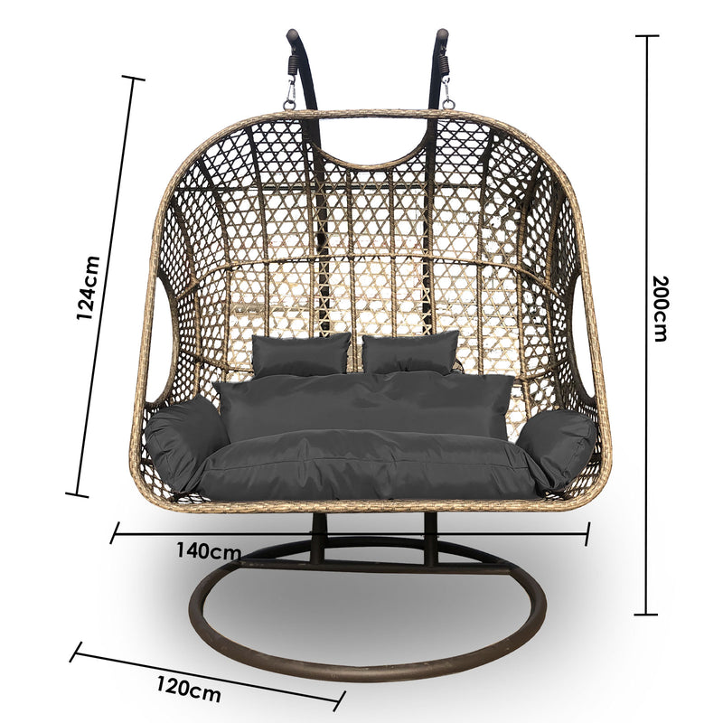 Arcadia Furniture 2 Seater Rocking Egg Chair Outdoor Wicker Rattan Patio Garden - Brown and Grey