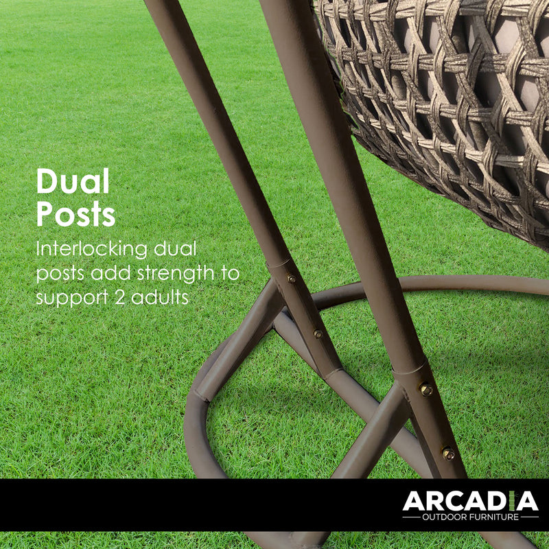 Arcadia Furniture 2 Seater Rocking Egg Chair Outdoor Wicker Rattan Patio Garden - Oatmeal and Grey