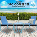 Milano 3pc Outdoor Furniture Steel/Rattan Coffee Table & Chairs Patio Garden Set - Blue