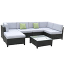 Milano 7 Piece Wicker Rattan Sofa Set Black Grey Outdoor Lounge Patio Furniture