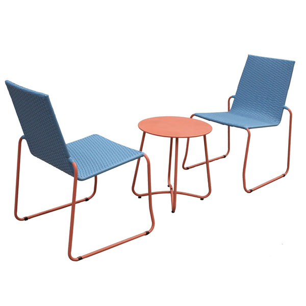 Milano 3pc Outdoor Furniture Steel/Rattan Coffee Table & Chairs Patio Garden Set - Blue & Orange