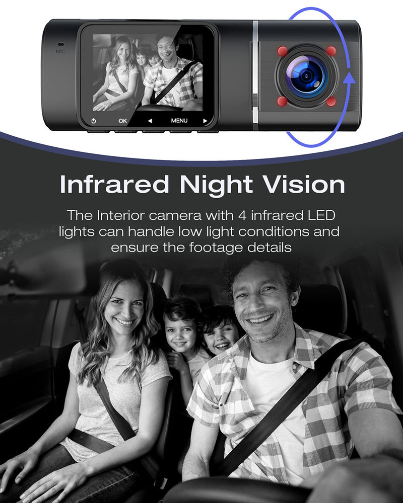 Dual Dash Cam FHD 1080P Front Cabin Rear Car Dash Camera IR Night Vision DVR