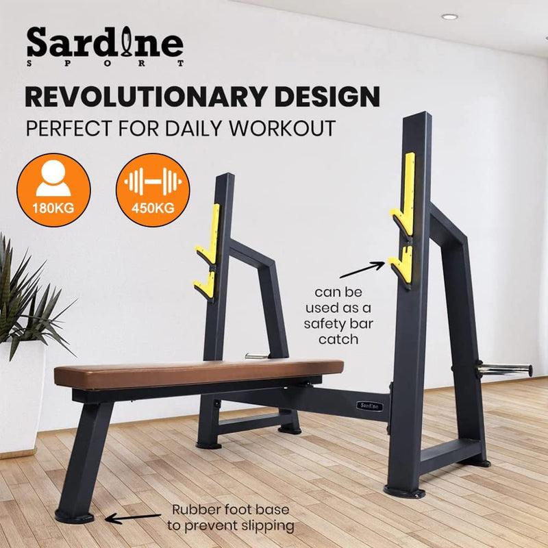 Sardine Sport Olympic Flat Weight Bench Press, Multifunctional Strength Training & Home Gym System