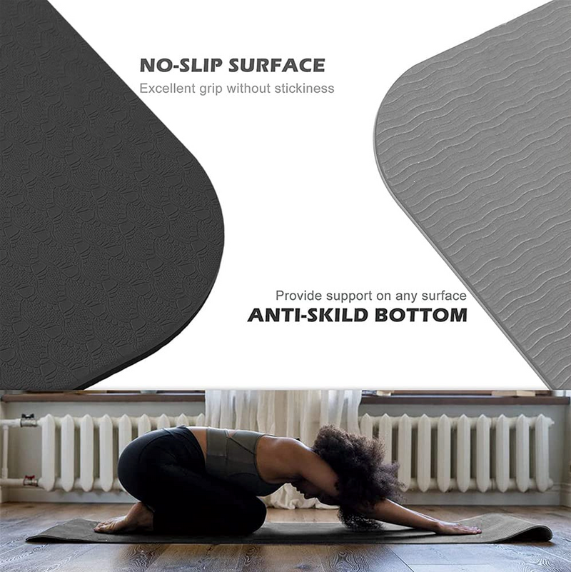 Sardine Sport TPE Yoga Mat, Exercise Workout Mats, Fitness Mat for Home Workout, Home Gym Extra Thick Large Black 8mm