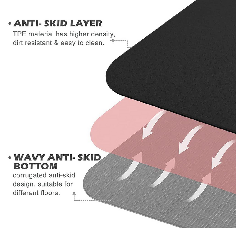 Sardine Sport TPE Yoga Mat, Exercise Workout Mats, Fitness Mat for Home Workout, Home Gym Extra Thick Large Black 8mm