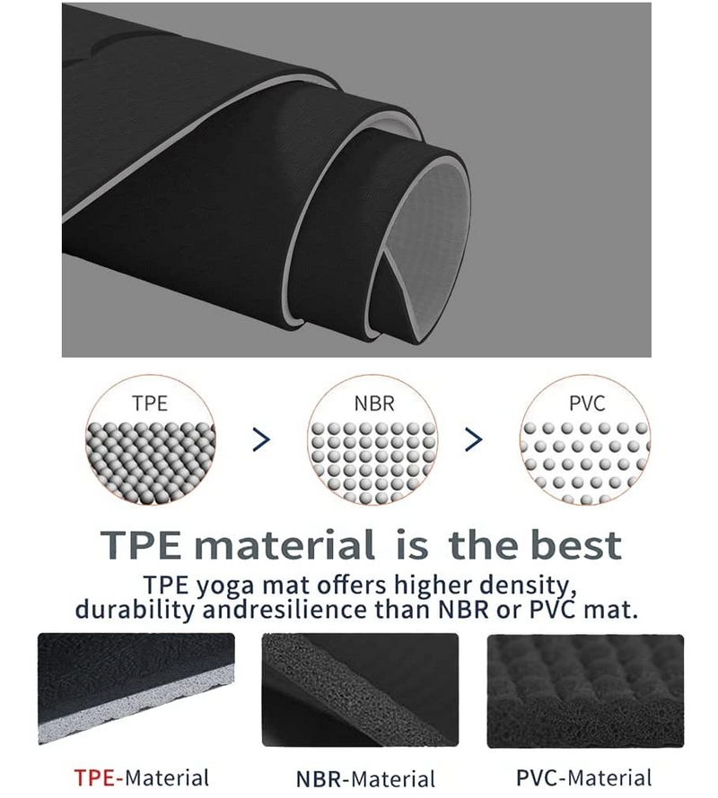 Sardine Sport TPE Yoga Mat, Exercise Workout Mats, Fitness Mat for Home Workout, Home Gym Extra Thick Large Black 8mm