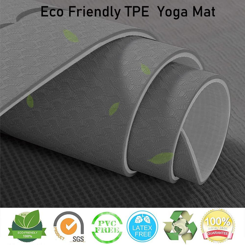 Sardine Sport TPE Yoga Mat, Exercise Workout Mats, Fitness Mat for Home Workout, Home Gym Extra Thick Large Dark Grey & Ash Grey 8mm
