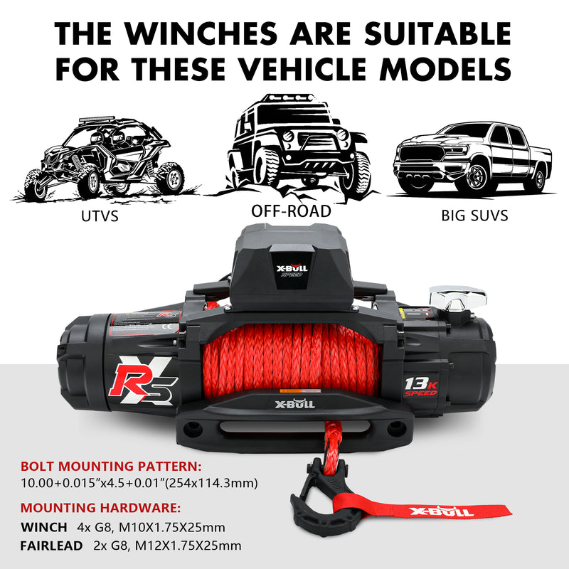 X-BULL Electric Winch 13000LBS 12V Synthetic Rope 28M Wireless Offroad 4WD 4x4