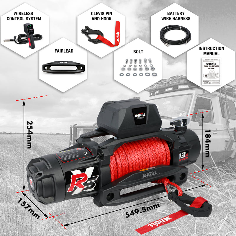 X-BULL Electric Winch 13000LBS 12V Synthetic Rope 28M Wireless Offroad 4WD 4x4