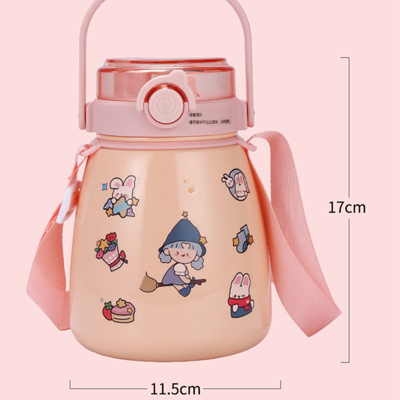 1000ml Large Water Bottle Stainless Steel Straw Water Jug with FREE Sticker Packs (Pink)