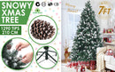 Snowy Christmas Tree Xmas Pine Cones 7Ft 210cm 1290 tips GREEN