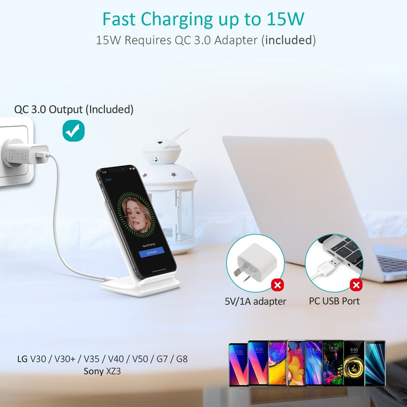 CHOETECH T555-F 15W Wireless Charger Stand with AC Charger (White)