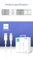 KIVEE CT206 USB-C Male to iPhone MFi Certified Male Charging cable 1m