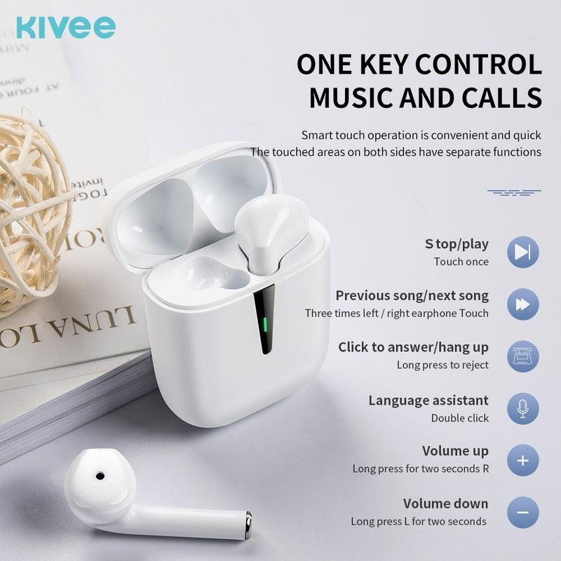 Kivee TW73 Bluetooth 5.0 Wireless Earphone White