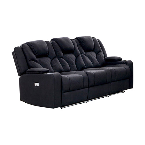 Electric Recliner Stylish Rhino Fabric Black Couch 3 Seater Lounge with LED Features