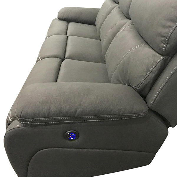 3+1+1 Seater Electric Recliner Sofa In Luxe Rhino Polyester Plywood Fabric In Ash Colour with Plastic Black Base