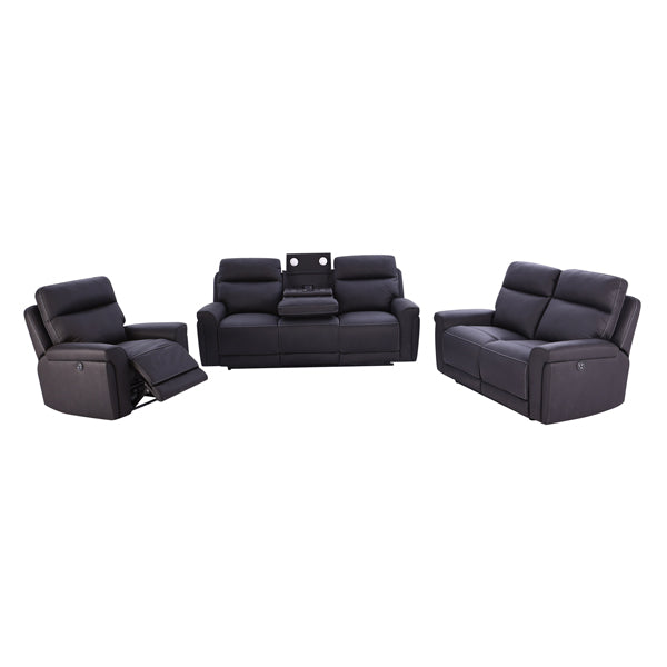 3+2+1 Seater Electric Recliner Sofa in Super Suede Fabric in Charcoal Colour with Plastic Black Base