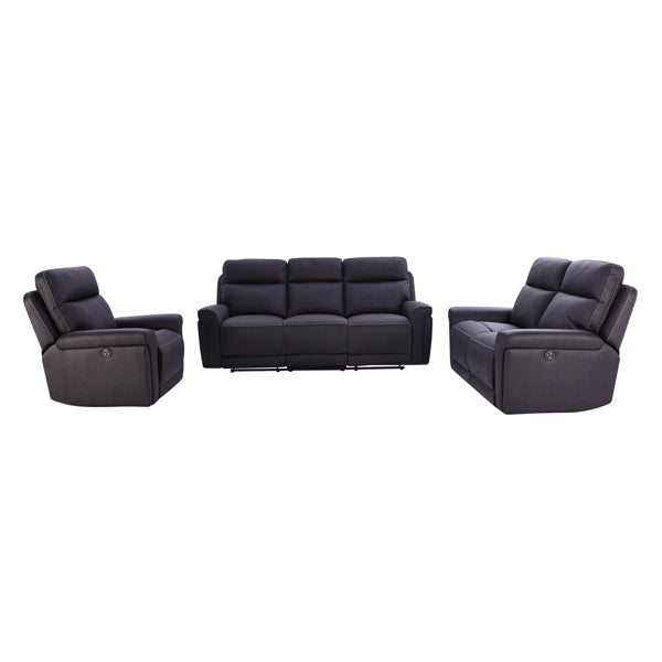 3+2+1 Seater Electric Recliner Sofa in Super Suede Fabric in Charcoal Colour with Plastic Black Base