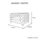 Single Seater Grey Sofa Classic Armchair Button Tufted in Velvet Fabric with Metal Legs