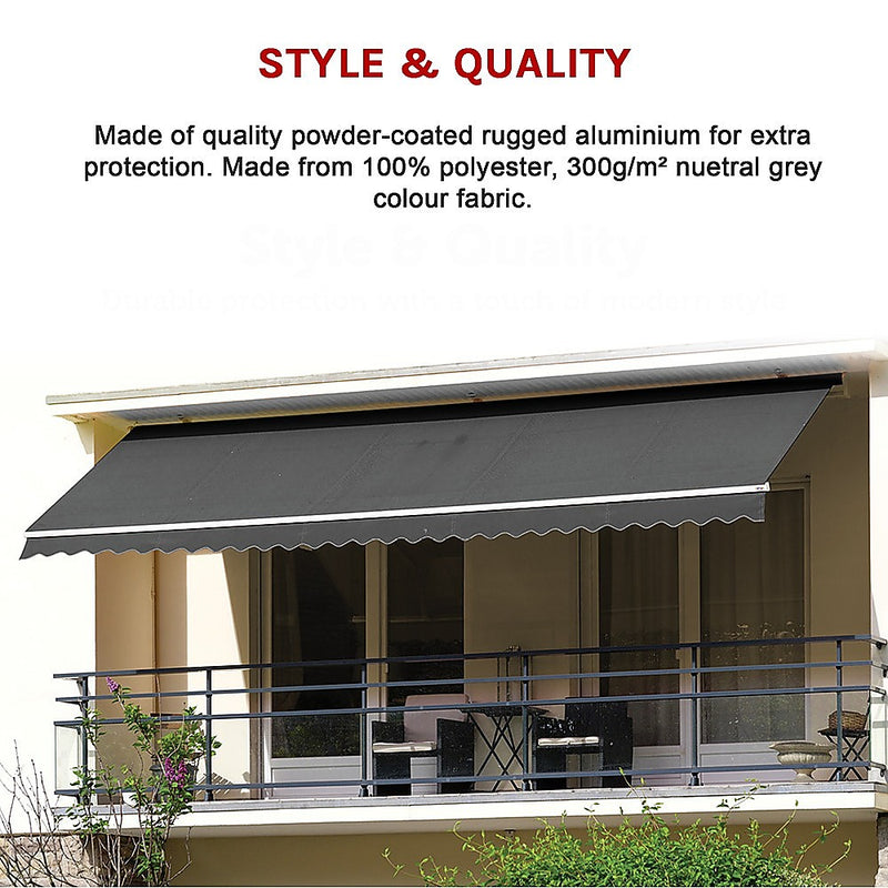 Outdoor Folding Arm Awning Retractable Sunshade Canopy Grey 4.0m x 2.5m