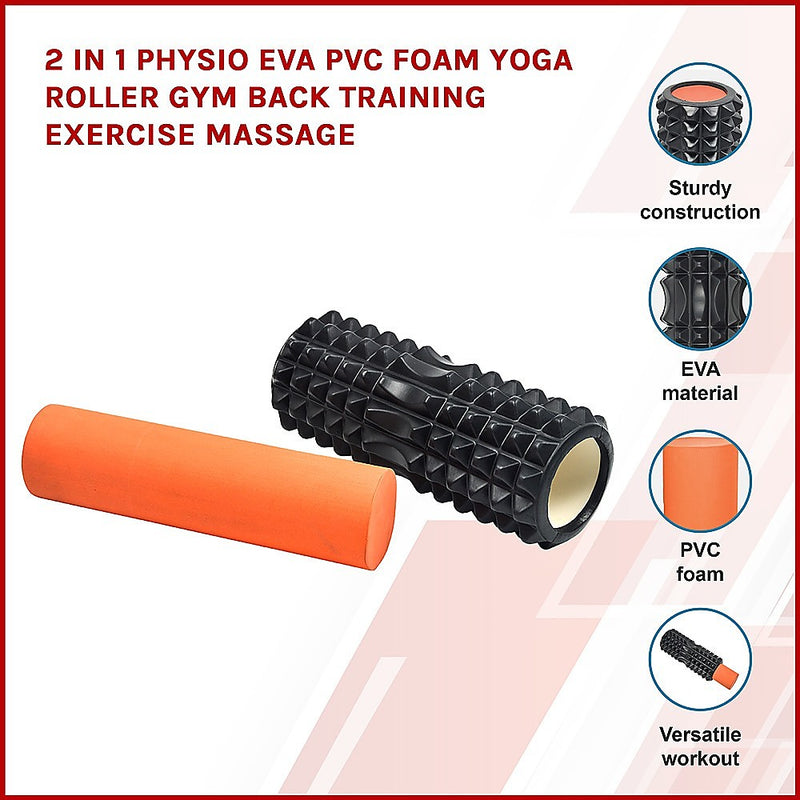 2 IN 1 Physio EVA PVC Foam Yoga Roller Gym Back Training Exercise Massage