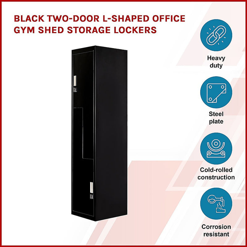 Black Two-Door L-shaped Office Gym Shed Storage Lockers