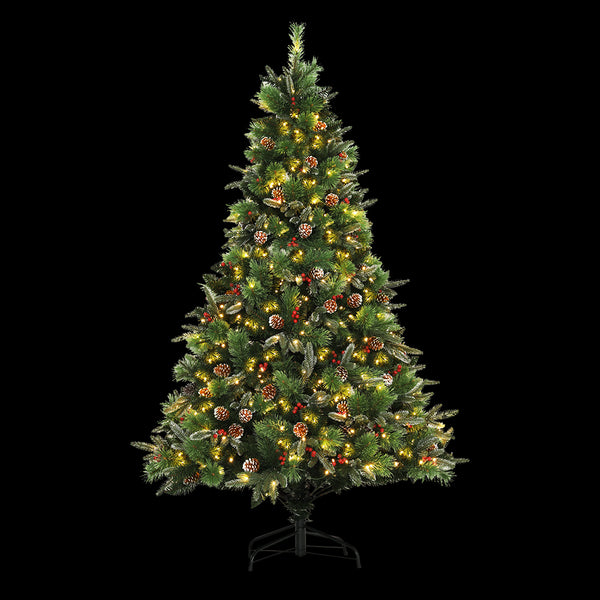 Jingle Jollys 2.1M Christmas Tree with Pine Cones Red Berries Prelit LED Warm Lights