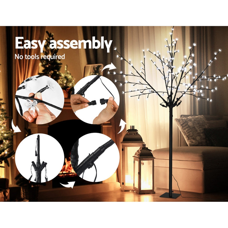 Jingle Jollys 1.8M LED Christmas Tree Blossom Twig Optic Fiber Cold White