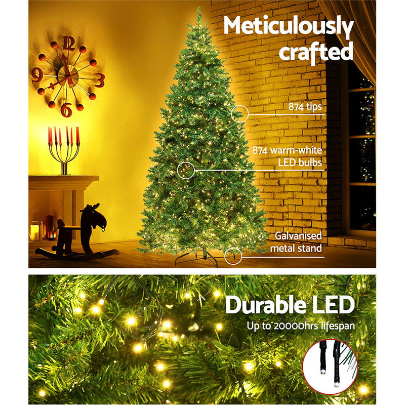 Jingle Jollys Christmas Tree 1.8M With 874 LED Lights Warm White Green