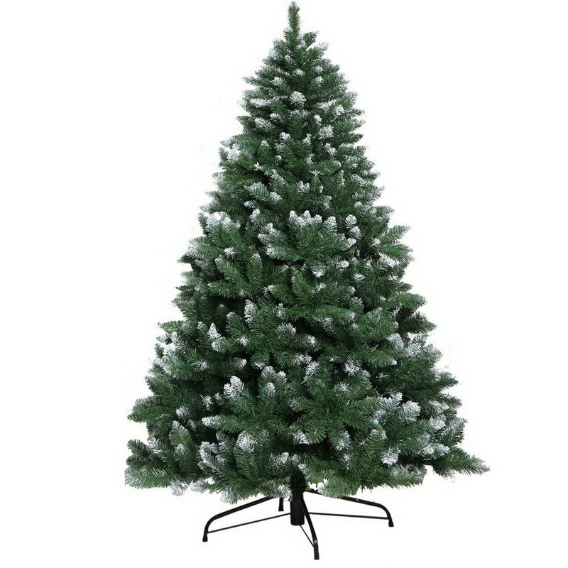 Jingle Jollys Christmas Tree 2.4M Xmas Trees Decorations Snowy Green 1400 Tips