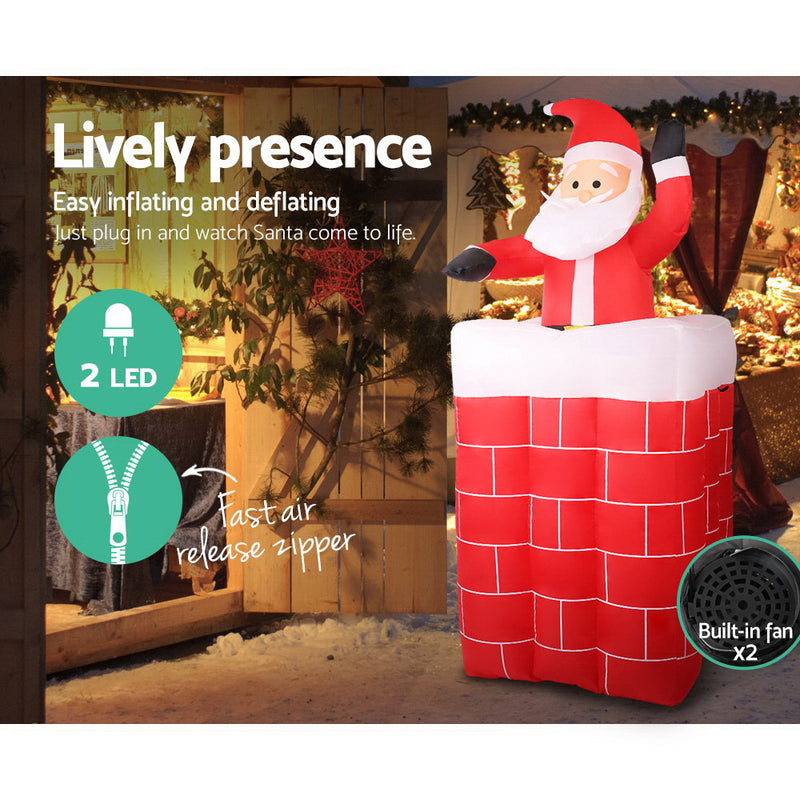 Jingle Jollys 1.8M Christmas Inflatable Pop-Up Santa in Chimney LED