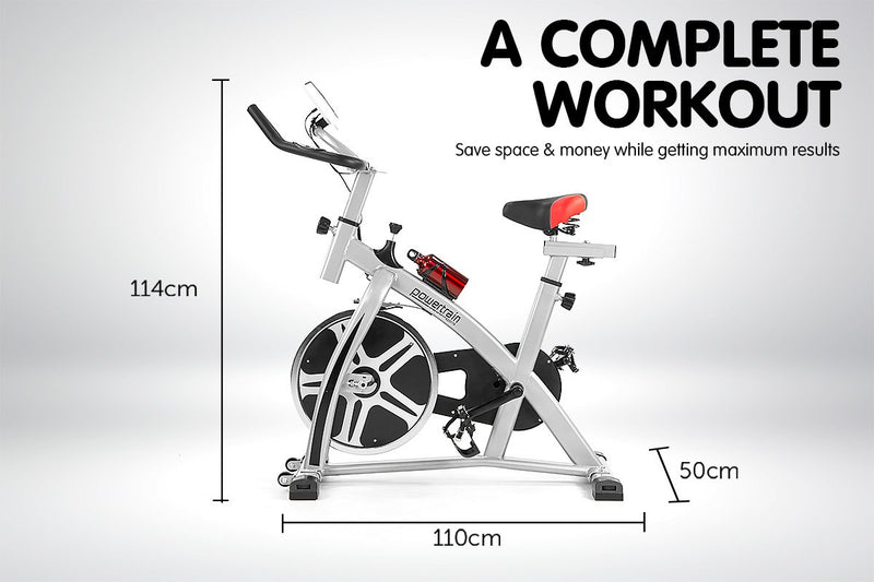 Powertrain Home Gym Flywheel Exercise Spin Bike - Silver