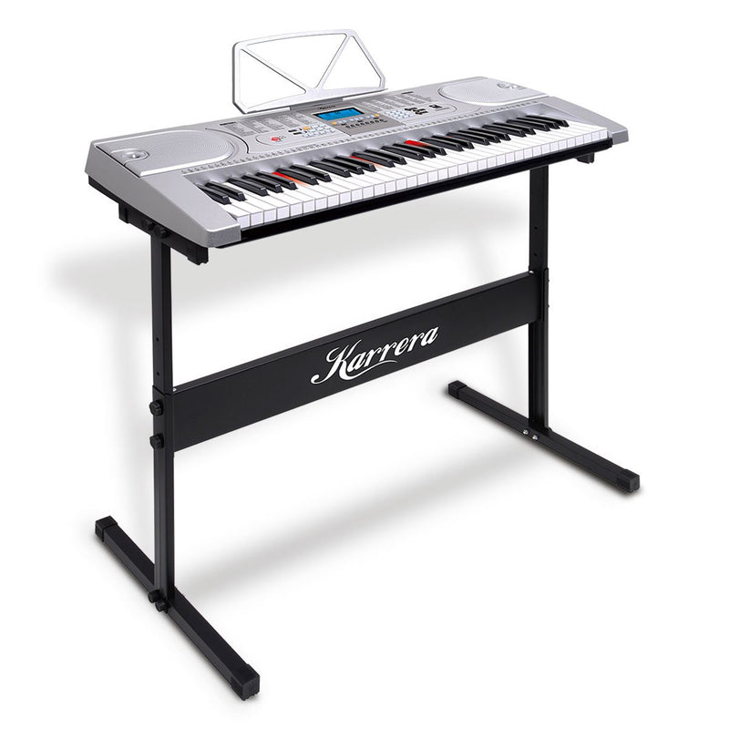 Karrera 61 Keys Electronic LED Keyboard Piano with Stand - Silver