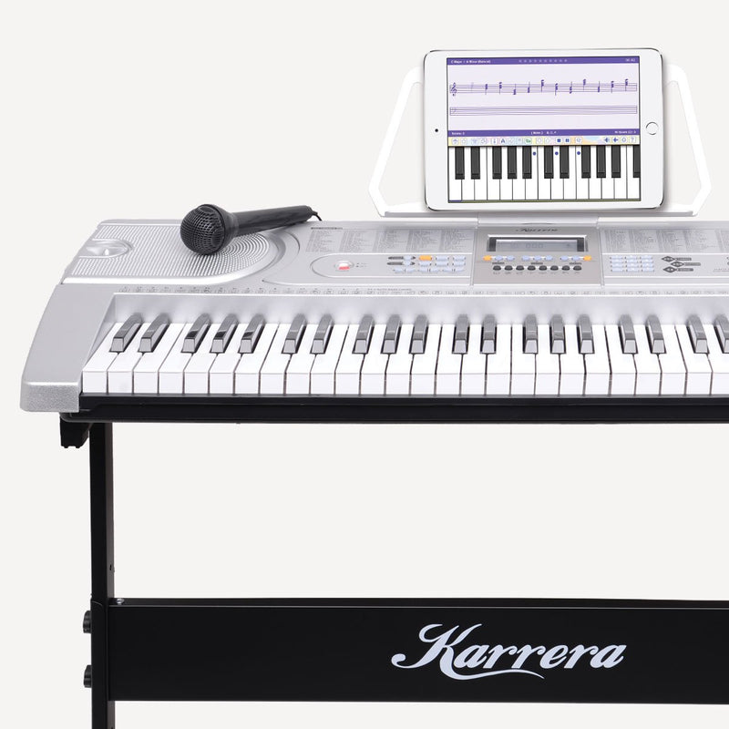 Karrera 61 Keys Electronic LED Keyboard Piano with Stand - Silver