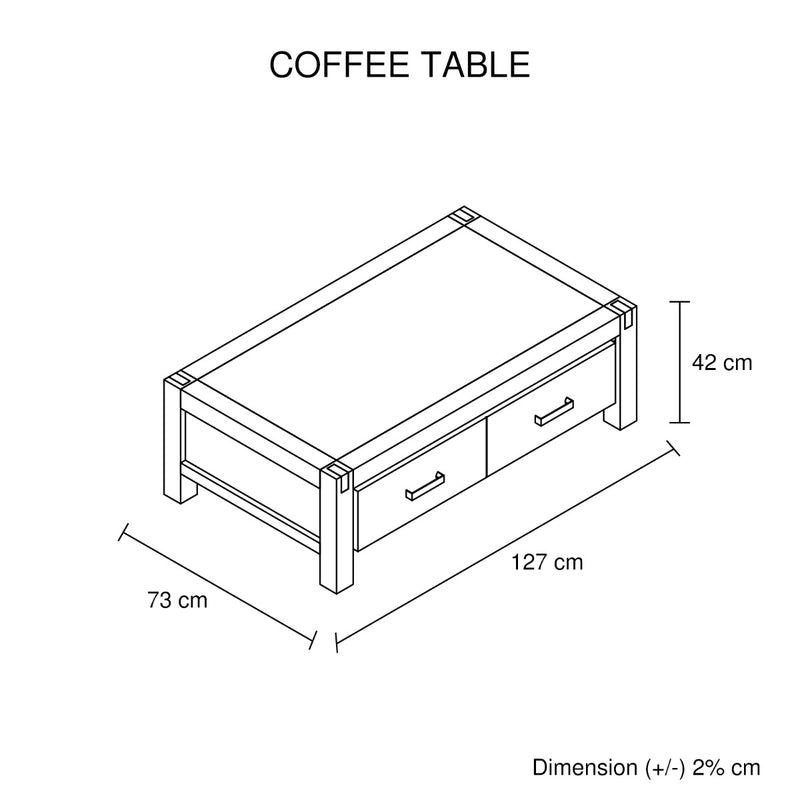 Coffee Table Solid Acacia Wood & Veneer Frame 2 Drawers Storage Oak Colour