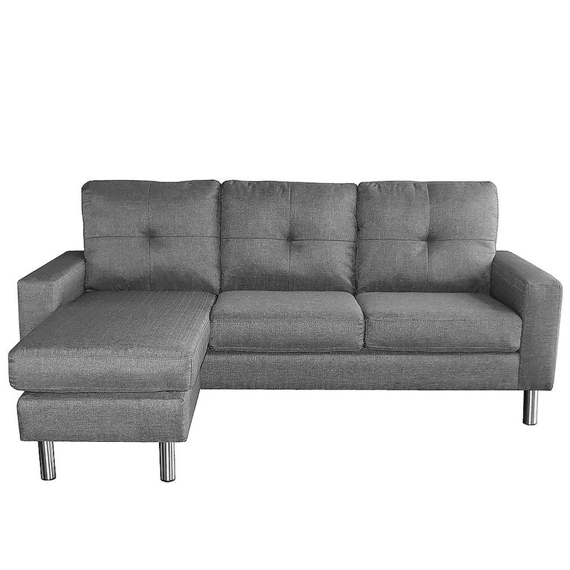 Sarantino Linen Corner Sofa Couch Lounge Chaise with Metal Legs - Grey