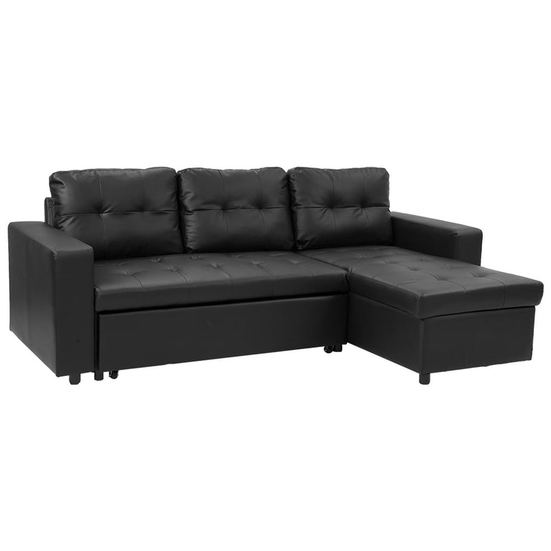 Sarantino Corner Sofa Bed Storage Chaise Couch Faux Leather Black