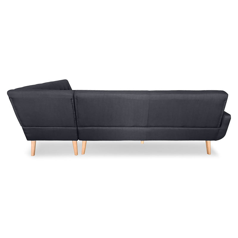 Faux Linen Corner Wooden Sofa Lounge L-shaped with Chaise Black