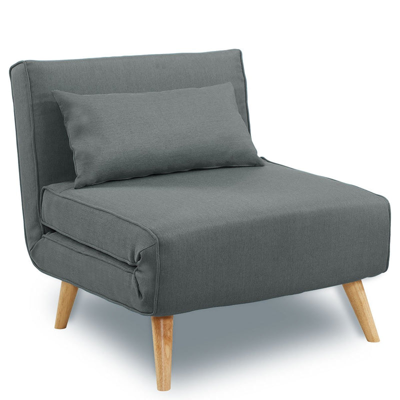 Sarantino Adjustable Chair Single Sofa Bed Faux Linen - Dark Grey