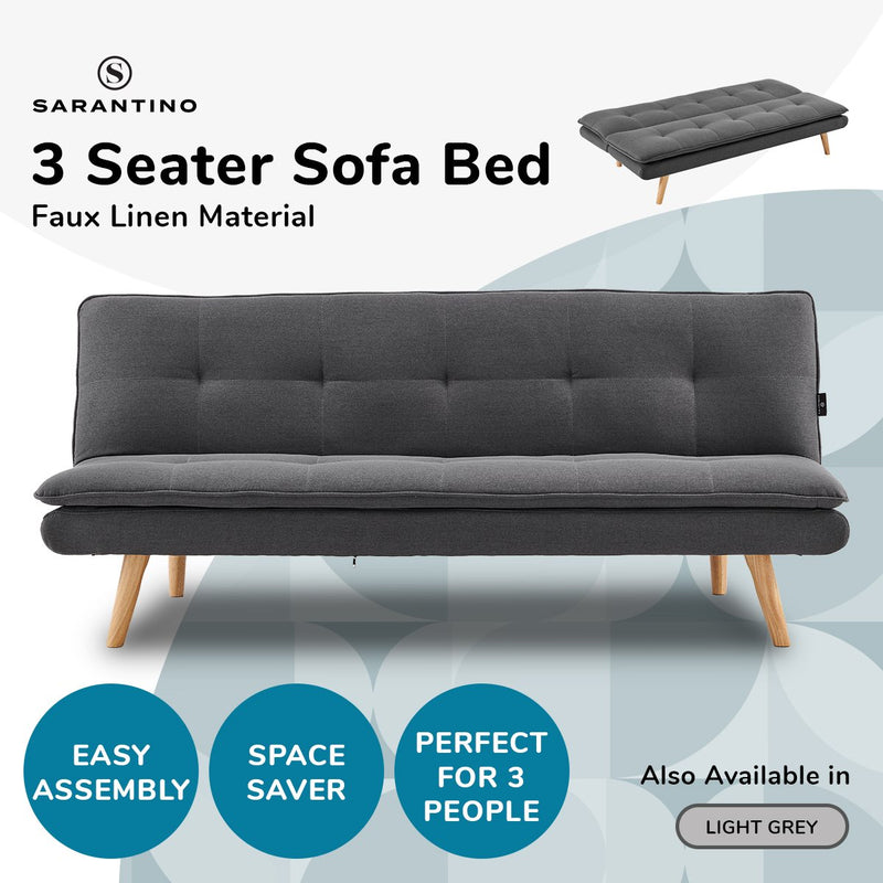 Sarantino 3 Seater Linen Sofa Bed Couch Lounge Futon - Dark Grey