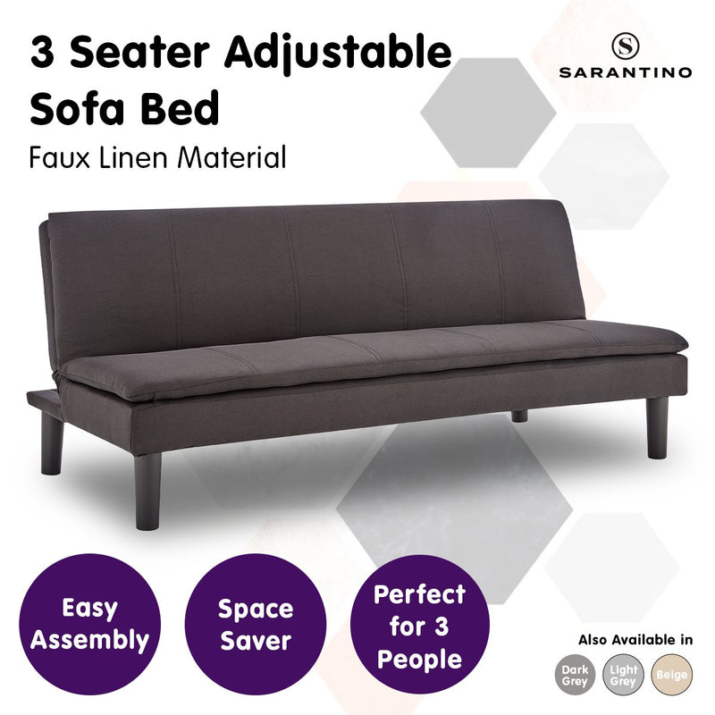 Sarantino 3 Seater Modular Faux Linen Fabric Sofa Bed Couch - Black
