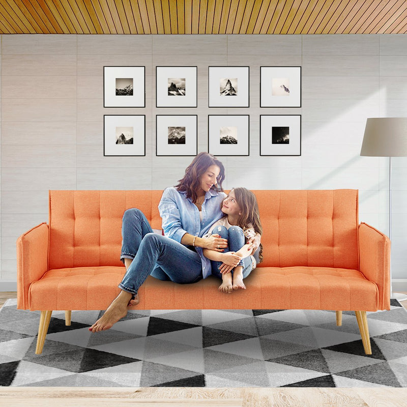 Sarantino 3 Seater Modular Linen Fabric Sofa Bed Couch Armrest Orange